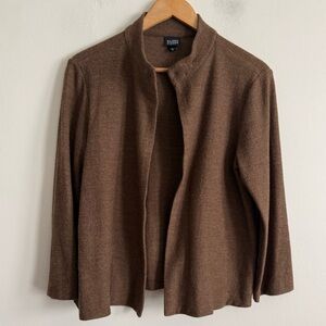 Eileen Fisher 100% Wool Open Cardigan Size S Brown Minimalist Made in USA